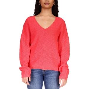 Sanctuary Keep It Chill Coral Knit V-Neck Pullover Sweater Top
